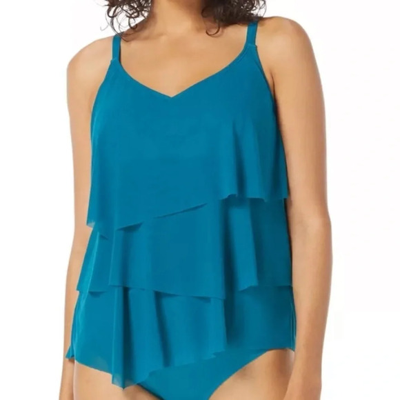 Coco Reef Classic Solid Tiered Mesh Tankini Teal Cove Size 36DD NWT - Picture 1 of 11